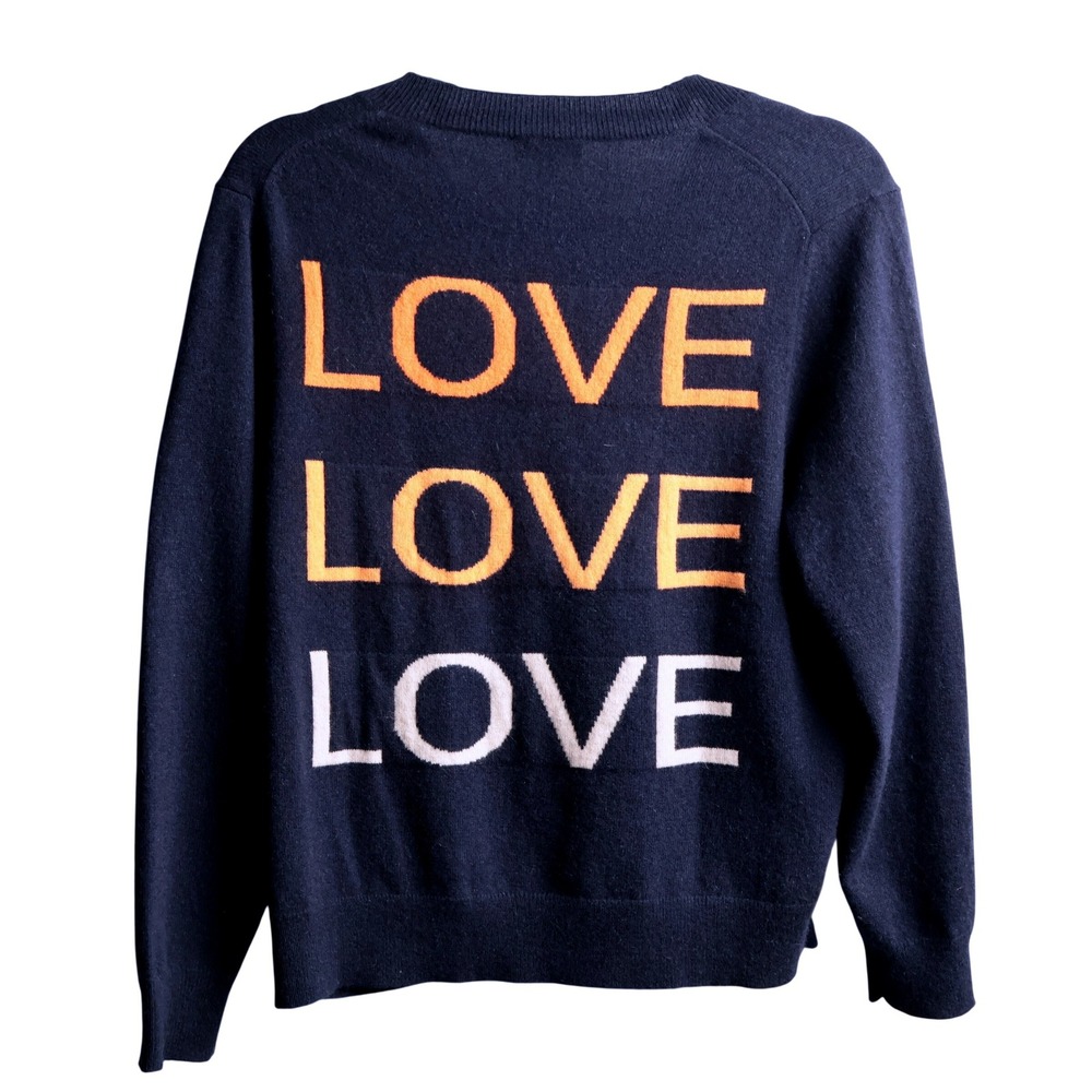 Estheme Cashmere Navy Blue‎ Statement Sweater LOVE Quote Luxury Designer Gift S